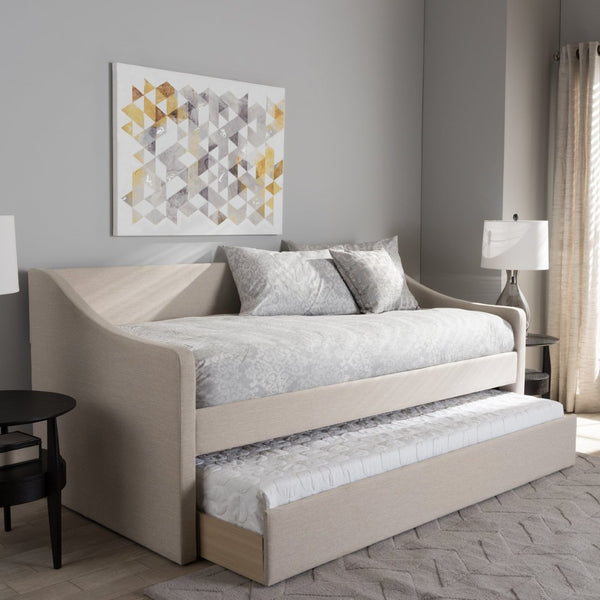Baxton Studio Baxton Studio Modern Beige Upholstered Daybed with Trundle – Versatile Style for Any Space Sand CF8755-Beige-Day Bed