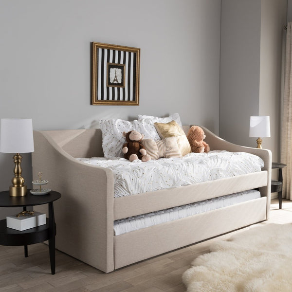 Baxton Studio Baxton Studio Modern Beige Upholstered Daybed with Trundle – Versatile Style for Any Space Sand CF8755-Beige-Day Bed