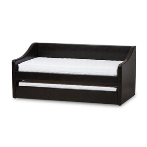 Baxton Studio Baxton Studio Modern Faux Leather Daybed with Roll-Out Trundle for Stylish Guest Accommodations Barnstorm Black CF8755-Black-Day Bed