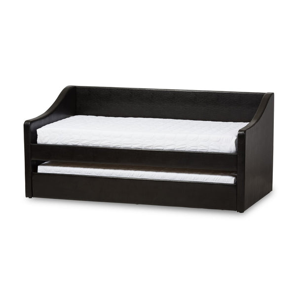 Baxton Studio Baxton Studio Modern Faux Leather Daybed with Roll-Out Trundle for Stylish Guest Accommodations Barnstorm Black CF8755-Black-Day Bed