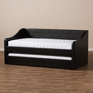 Baxton Studio Baxton Studio Modern Faux Leather Daybed with Roll-Out Trundle for Stylish Guest Accommodations Barnstorm Black CF8755-Black-Day Bed