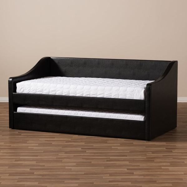 Baxton Studio Baxton Studio Modern Faux Leather Daybed with Roll-Out Trundle for Stylish Guest Accommodations Barnstorm Black CF8755-Black-Day Bed