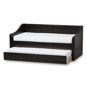 Baxton Studio Baxton Studio Modern Faux Leather Daybed with Roll-Out Trundle for Stylish Guest Accommodations Barnstorm Black CF8755-Black-Day Bed