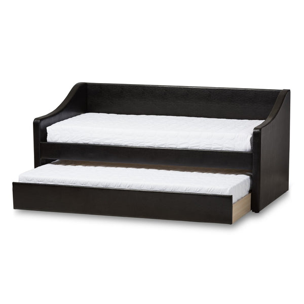 Baxton Studio Baxton Studio Modern Faux Leather Daybed with Roll-Out Trundle for Stylish Guest Accommodations Barnstorm Black CF8755-Black-Day Bed