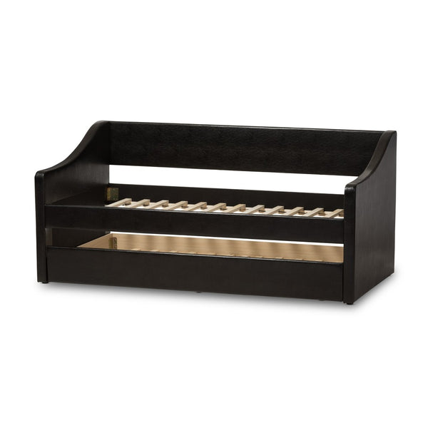 Baxton Studio Baxton Studio Modern Faux Leather Daybed with Roll-Out Trundle for Stylish Guest Accommodations Barnstorm Black CF8755-Black-Day Bed