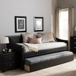 Baxton Studio Baxton Studio Modern Faux Leather Daybed with Roll-Out Trundle for Stylish Guest Accommodations Barnstorm Black CF8755-Black-Day Bed
