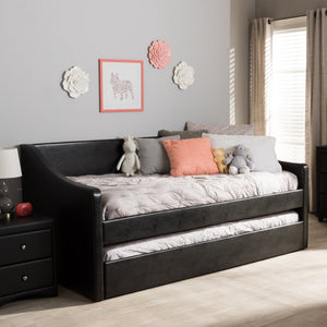 Baxton Studio Baxton Studio Modern Faux Leather Daybed with Roll-Out Trundle for Stylish Guest Accommodations Barnstorm Black CF8755-Black-Day Bed