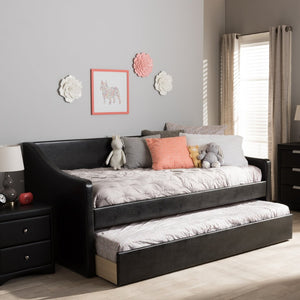 Baxton Studio Baxton Studio Modern Faux Leather Daybed with Roll-Out Trundle for Stylish Guest Accommodations Barnstorm Black CF8755-Black-Day Bed