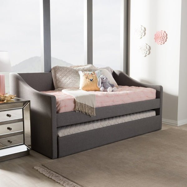 Baxton Studio Baxton Studio Modern Beige Upholstered Daybed with Trundle – Versatile Style for Any Space Barnstorm Grey CF8755-Grey-Day Bed