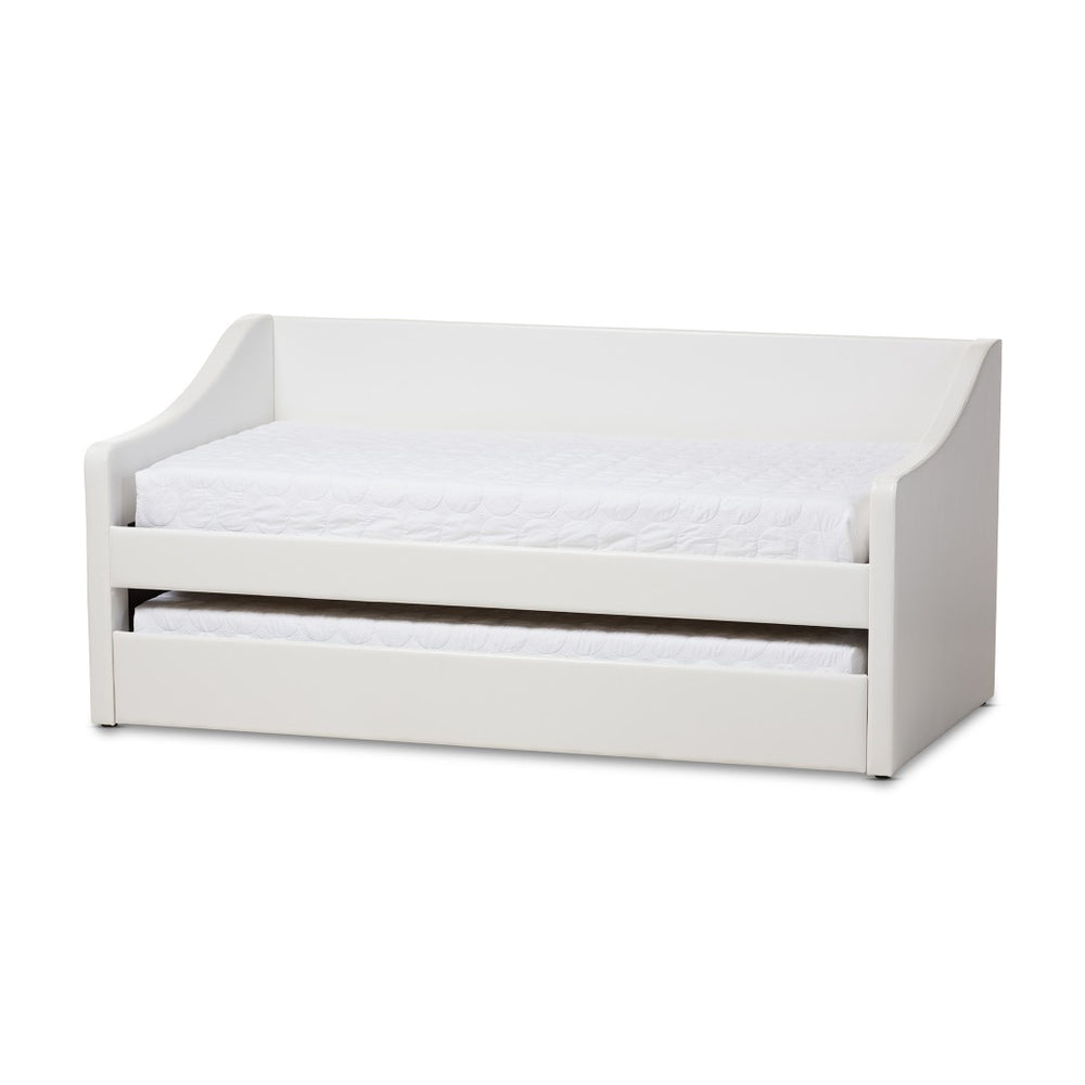 Baxton Studio Baxton Studio Modern Faux Leather Daybed with Roll-Out Trundle for Stylish Guest Accommodations Barnstorm White CF8755-White-Day Bed