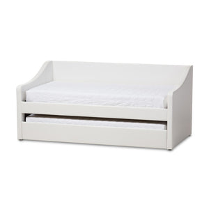 Baxton Studio Baxton Studio Modern Faux Leather Daybed with Roll-Out Trundle for Stylish Guest Accommodations Barnstorm White CF8755-White-Day Bed