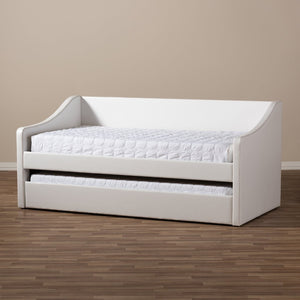 Baxton Studio Baxton Studio Modern Faux Leather Daybed with Roll-Out Trundle for Stylish Guest Accommodations Barnstorm White CF8755-White-Day Bed