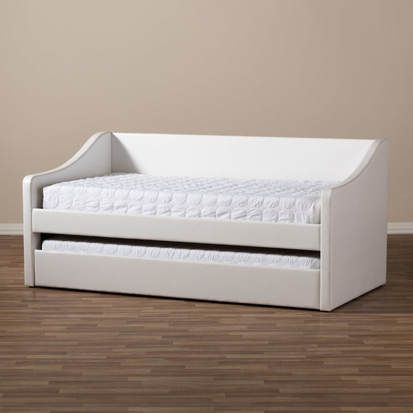 Baxton Studio Baxton Studio Modern Faux Leather Daybed with Roll-Out Trundle for Stylish Guest Accommodations Barnstorm White CF8755-White-Day Bed