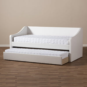 Baxton Studio Baxton Studio Modern Faux Leather Daybed with Roll-Out Trundle for Stylish Guest Accommodations Barnstorm White CF8755-White-Day Bed