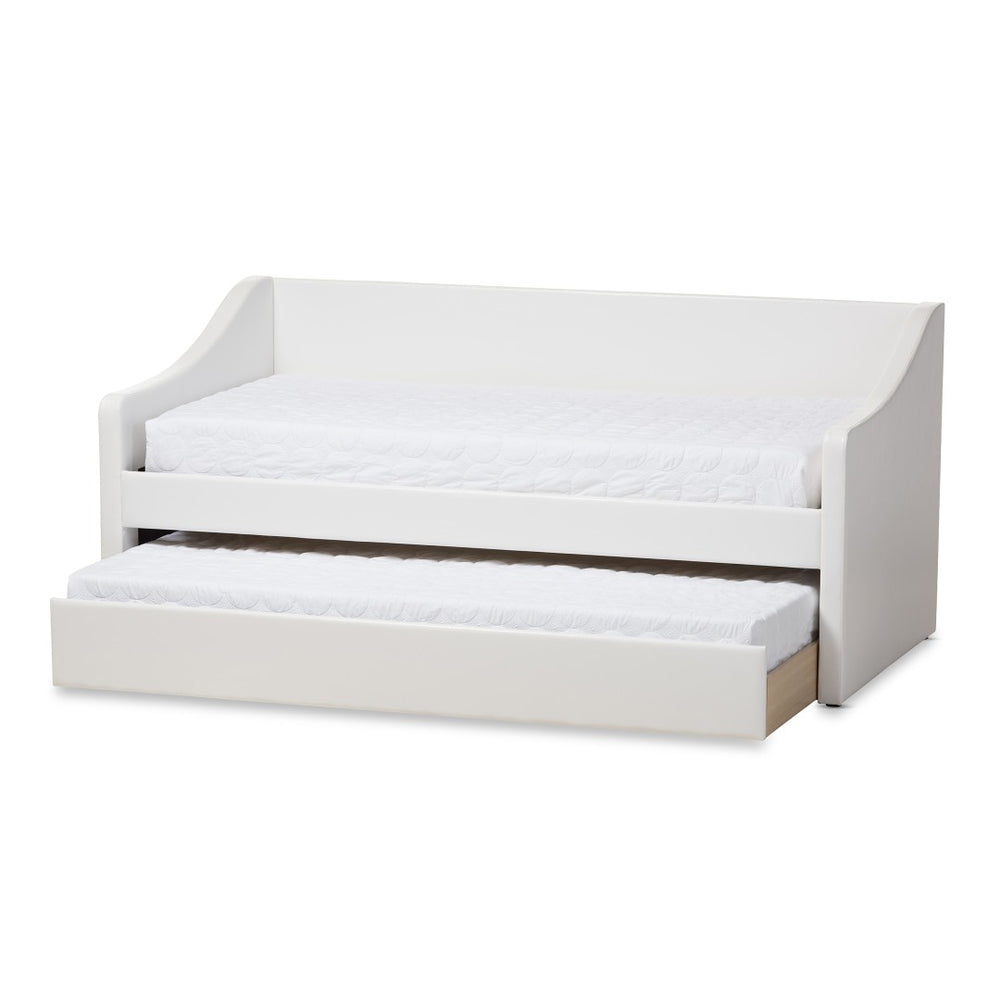 Baxton Studio Baxton Studio Modern Faux Leather Daybed with Roll-Out Trundle for Stylish Guest Accommodations Barnstorm White CF8755-White-Day Bed