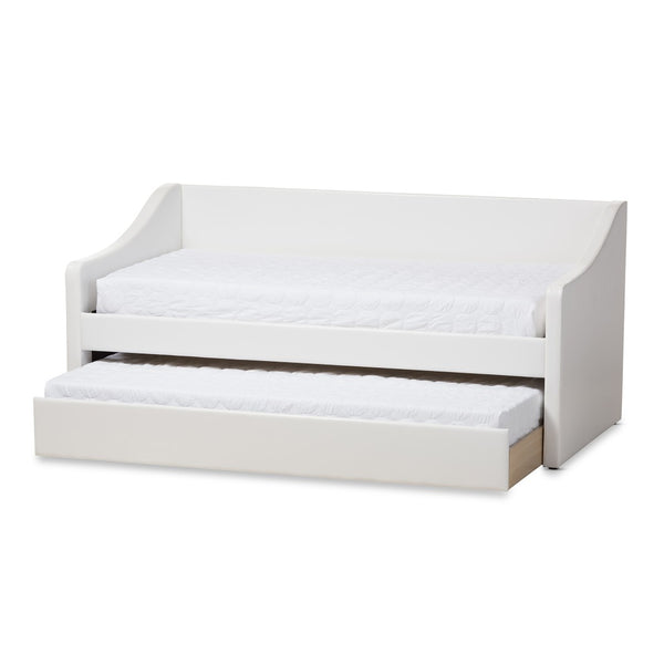 Baxton Studio Baxton Studio Modern Faux Leather Daybed with Roll-Out Trundle for Stylish Guest Accommodations Barnstorm White CF8755-White-Day Bed