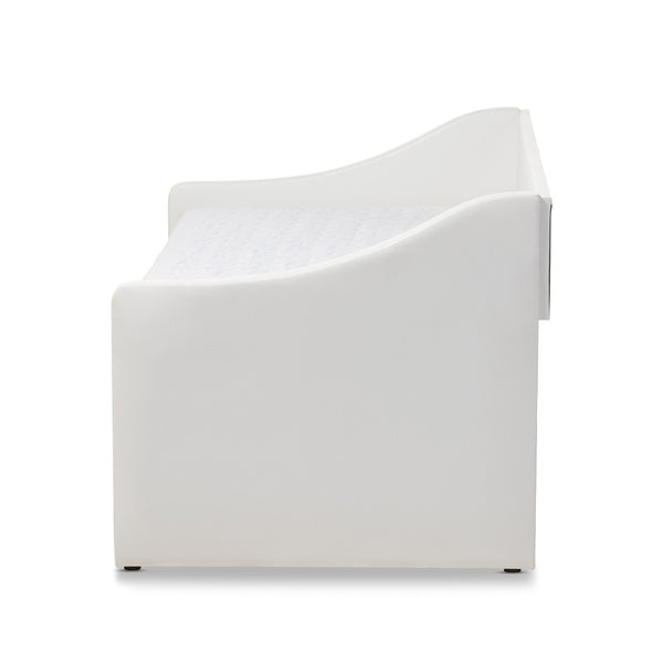 Baxton Studio Baxton Studio Modern Faux Leather Daybed with Roll-Out Trundle for Stylish Guest Accommodations Barnstorm White CF8755-White-Day Bed