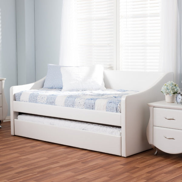 Baxton Studio Baxton Studio Modern Faux Leather Daybed with Roll-Out Trundle for Stylish Guest Accommodations Barnstorm White CF8755-White-Day Bed