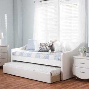 Baxton Studio Baxton Studio Modern Faux Leather Daybed with Roll-Out Trundle for Stylish Guest Accommodations Barnstorm White CF8755-White-Day Bed
