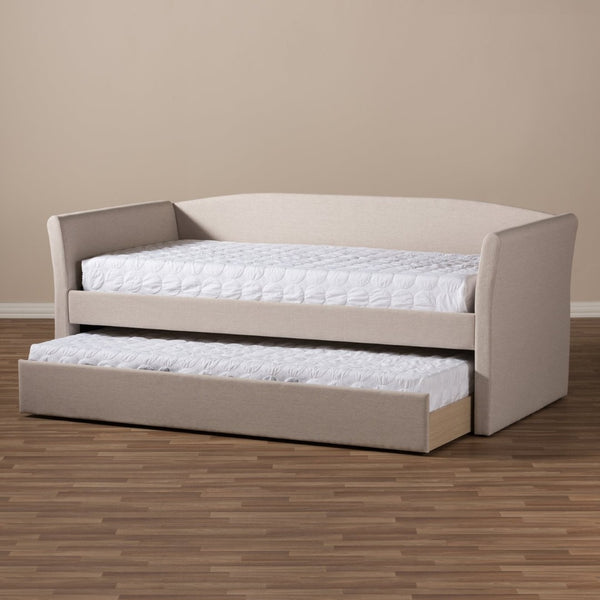 Baxton Studio Baxton Studio Beige Upholstered Daybed with Guest Trundle - Modern Design for Versatile Comfort & Style CF8756-Beige-Day Bed