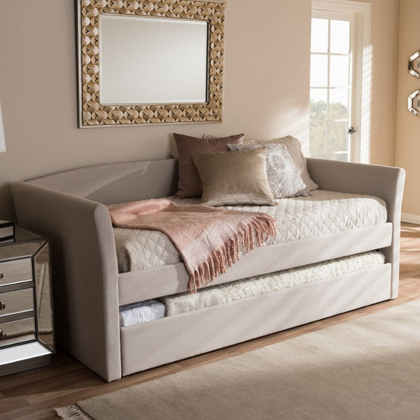 Baxton Studio Baxton Studio Beige Upholstered Daybed with Guest Trundle - Modern Design for Versatile Comfort & Style CF8756-Beige-Day Bed