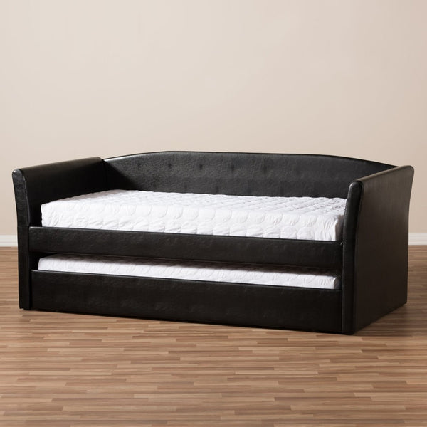 Baxton Studio Baxton Studio Camino Daybed in Black Faux Leather - Versatile Sofa & Guest Trundle Bed Solution CF8756-Black-Day Bed