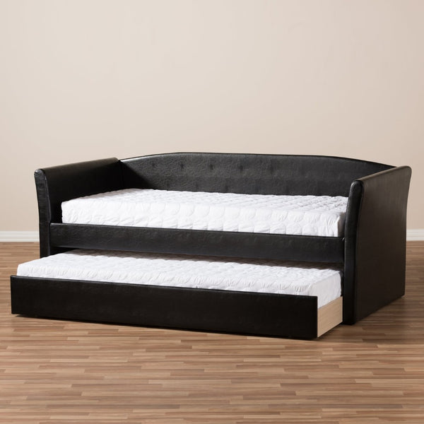 Baxton Studio Baxton Studio Camino Daybed in Black Faux Leather - Versatile Sofa & Guest Trundle Bed Solution CF8756-Black-Day Bed