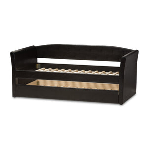 Baxton Studio Baxton Studio Camino Daybed in Black Faux Leather - Versatile Sofa & Guest Trundle Bed Solution CF8756-Black-Day Bed