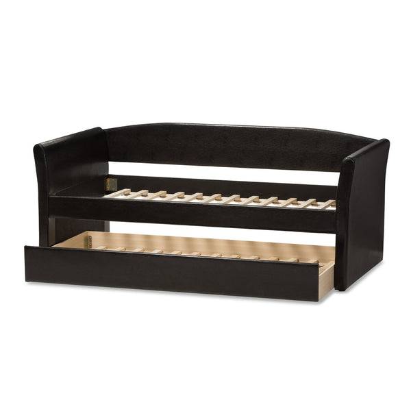 Baxton Studio Baxton Studio Camino Daybed in Black Faux Leather - Versatile Sofa & Guest Trundle Bed Solution CF8756-Black-Day Bed