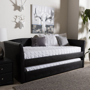 Baxton Studio Baxton Studio Camino Daybed in Black Faux Leather - Versatile Sofa & Guest Trundle Bed Solution CF8756-Black-Day Bed
