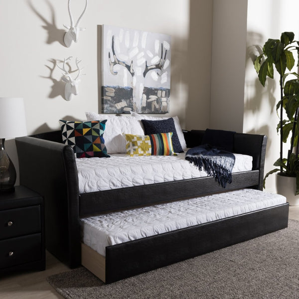 Baxton Studio Baxton Studio Camino Daybed in Black Faux Leather - Versatile Sofa & Guest Trundle Bed Solution CF8756-Black-Day Bed
