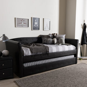 Baxton Studio Baxton Studio Camino Daybed in Black Faux Leather - Versatile Sofa & Guest Trundle Bed Solution CF8756-Black-Day Bed