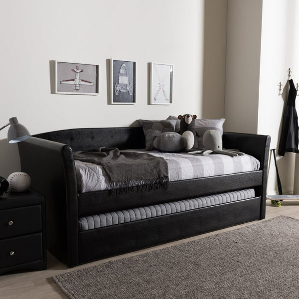 Baxton Studio Baxton Studio Camino Daybed in Black Faux Leather - Versatile Sofa & Guest Trundle Bed Solution CF8756-Black-Day Bed