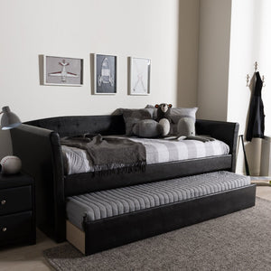 Baxton Studio Baxton Studio Camino Daybed in Black Faux Leather - Versatile Sofa & Guest Trundle Bed Solution CF8756-Black-Day Bed