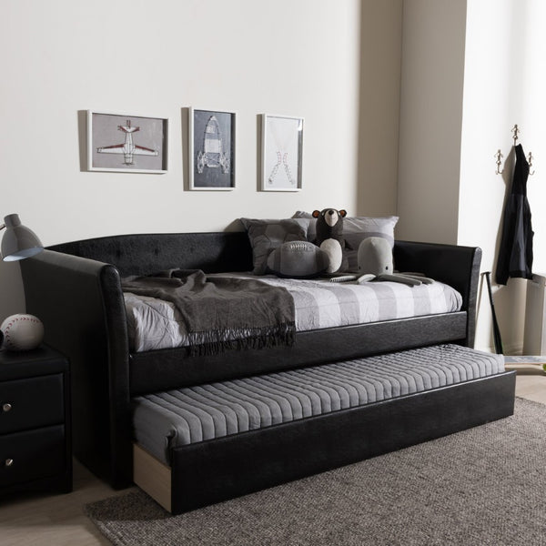 Baxton Studio Baxton Studio Camino Daybed in Black Faux Leather - Versatile Sofa & Guest Trundle Bed Solution CF8756-Black-Day Bed