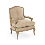 Bastille Love Chair Reclaimed Oak, Khaki Linen with Red Stripe CFH004-1 E255-3 Stripe Red Zentique