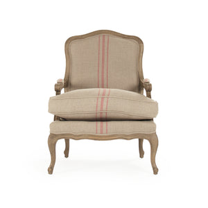 Bastille Love Chair Reclaimed Oak, Khaki Linen with Red Stripe CFH004-1 E255-3 Stripe Red Zentique