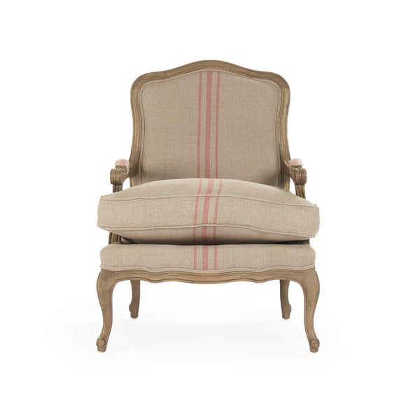 Bastille Love Chair Reclaimed Oak, Khaki Linen with Red Stripe CFH004-1 E255-3 Stripe Red Zentique