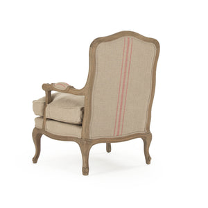 Bastille Love Chair Reclaimed Oak, Khaki Linen with Red Stripe CFH004-1 E255-3 Stripe Red Zentique