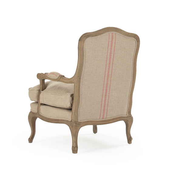 Bastille Love Chair Reclaimed Oak, Khaki Linen with Red Stripe CFH004-1 E255-3 Stripe Red Zentique