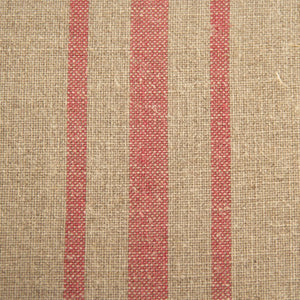 Zentique Bastille Love Chair — Compact European Accent Chair with Warm Oak Frame and Breathable Linen Upholstery Reclaimed Oak, Khaki Linen with Red Stripe CFH004-1 E255-3 Stripe Red