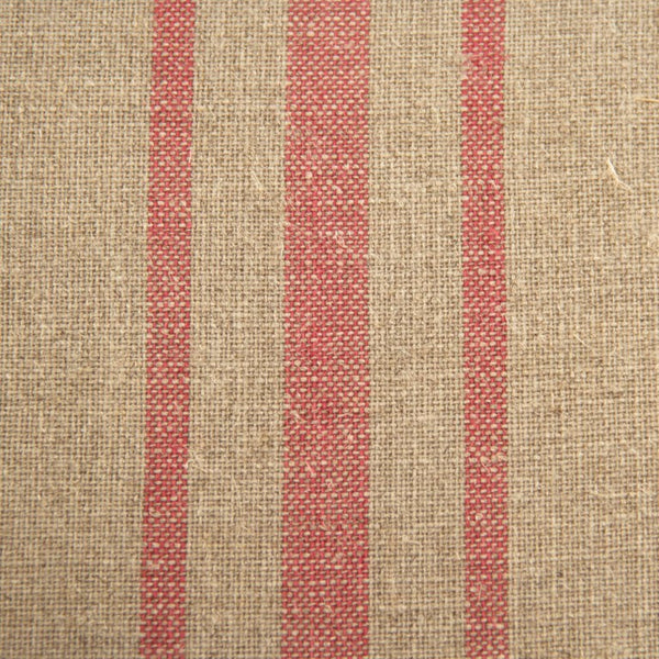 Zentique Bastille Love Chair — Compact European Accent Chair with Warm Oak Frame and Breathable Linen Upholstery Reclaimed Oak, Khaki Linen with Red Stripe CFH004-1 E255-3 Stripe Red