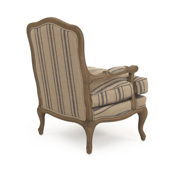 Zentique Bastille Love Chair — Compact European Accent Chair with Warm Oak Frame and Breathable Linen Upholstery Reclaimed Oak, English Khaki Linen with Blue Stripe CFH004-1 E255-3 Stripe Blue