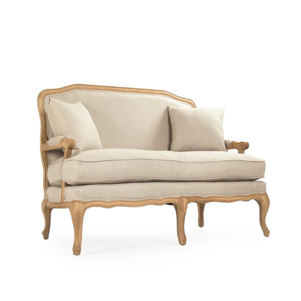 Zentique Bastille Settee with Solid Oak Frame and Breathable Linen Upholstery for Stylish Compact Seating (98) Natural Oak, Natural Linen CFH004-2 E255 A003