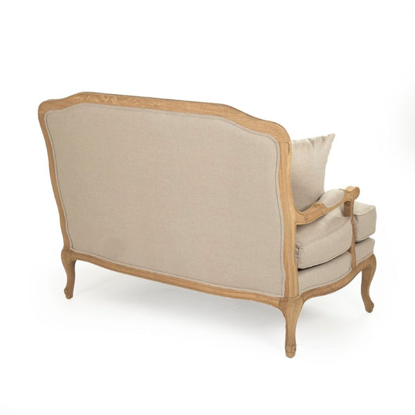 Zentique Bastille Settee with Solid Oak Frame and Breathable Linen Upholstery for Stylish Compact Seating (98) Natural Oak, Natural Linen CFH004-2 E255 A003