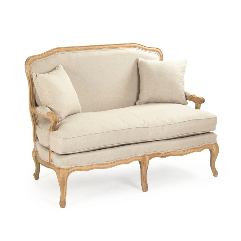 Zentique Bastille Settee with Solid Oak Frame and Breathable Linen Upholstery for Stylish Compact Seating (98) Natural Oak, Natural Linen CFH004-2 E255 A003