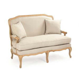 Zentique Bastille Settee with Solid Oak Frame and Breathable Linen Upholstery for Stylish Compact Seating (98) Natural Oak, Natural Linen CFH004-2 E255 A003