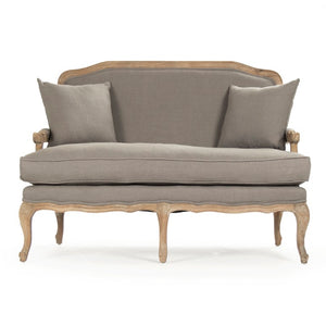 Zentique Bastille Settee with Solid Oak Frame and Breathable Linen Upholstery for Stylish Compact Seating (98) Limed Grey Oak, Grey Linen CFH004-2 E272 A048