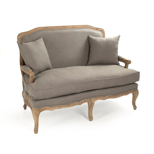 Zentique Bastille Settee with Solid Oak Frame and Breathable Linen Upholstery for Stylish Compact Seating (98) Limed Grey Oak, Grey Linen CFH004-2 E272 A048