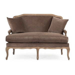 Zentique Bastille Velvet Settee in Oak Frame — Compact 49"W Plush Seating, Timeless Profile for Entry or Living Room CFH004-2 E272 V011